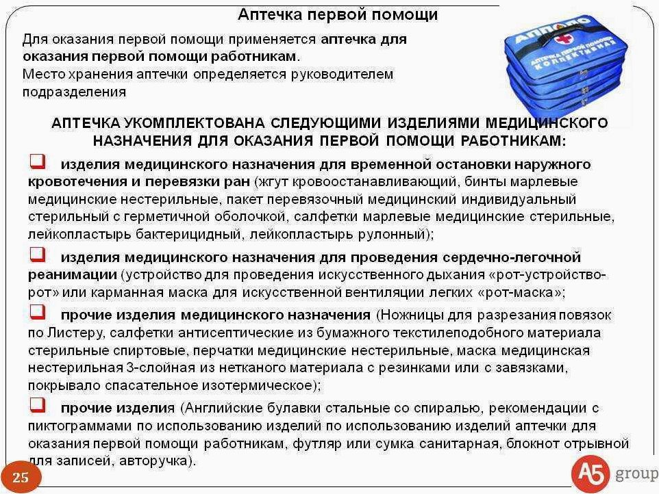 Количество предметов в аварийной укладке согласно пособию Биржакова и Казакова